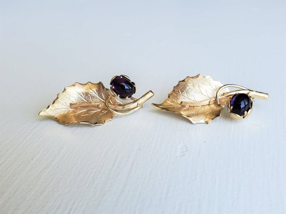 Vintage Amethyst Floral Gold-Fill Brooch Set – Made by Wells